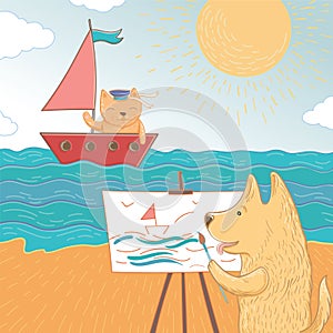Vector illustration of a summer holiday at sea
