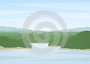 Vector illustration: Summer river landscape