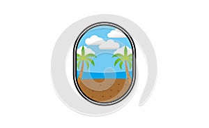 Vector illustration of a sunny beach with palm trees and nice