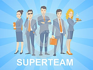 Vector illustration of a super business team of young business p