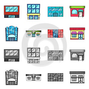 Vector illustration of supermarket and building sign. Set of supermarket and local stock symbol for web.