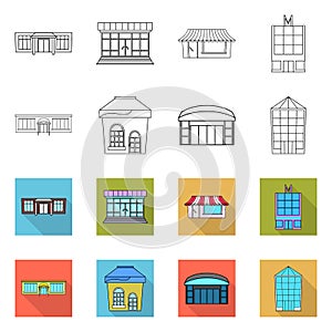 Vector illustration of supermarket and building sign. Set of supermarket and local stock symbol for web.