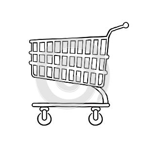 Vector illustration of supermarket shopping cart. Hand drawing style.