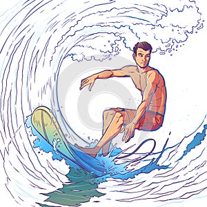 Vector illustration of a surfer