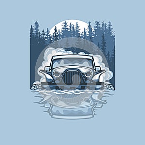 Vector illustration with a SUV passing impassable obstacles