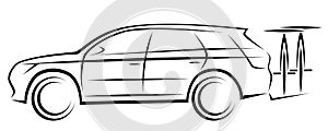 Vector illustration of a SUV or station wagon car with a mountain bike on a back rack