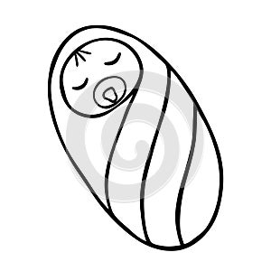 Vector illustration of swaddled sleeping newborn baby with pacifier