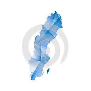 Vector illustration of Sweden map with blue colored geometric shapes