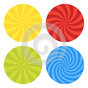 Vector illustration for swirl design. Swirling radial pattern background set. Vortex starburst spiral twirl Helix