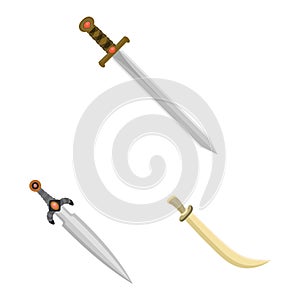 Vector illustration of sword and dagger logo. Collection of sword and weapon stock symbol for web.