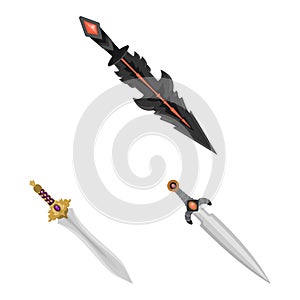 Vector illustration of sword and dagger logo. Set of sword and weapon stock symbol for web.