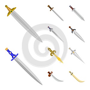 Vector illustration of sword  and dagger  sign. Set of sword  and weapon vector icon for stock.