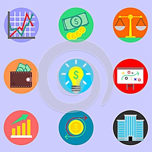 Vector illustration of symbols in the field of economics and banking