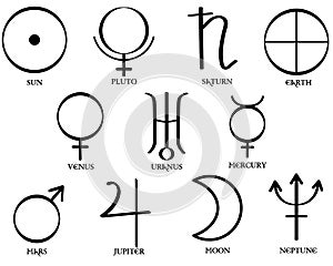 Vector illustration of the symbols of the planets of the solar system