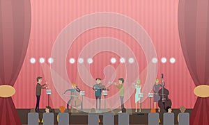 Vector illustration of symphony orchestra and audience