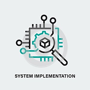 Vector illustration of system implementation process. Linear icon