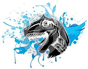 Vector illustration of a T Rex, Tyrannosaurus Rex dinosaur ripping through a wall