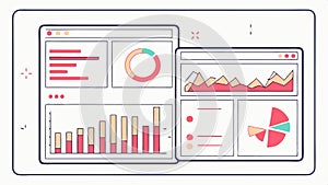 Tablet with analytics dashboard, data presentation vector design Generative AI