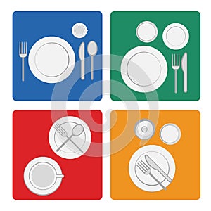 Vector illustration tableware serving with dinnerware and glass