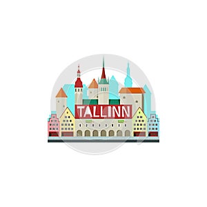 Vector illustration of Tallinn Estonia with city hall and cute s