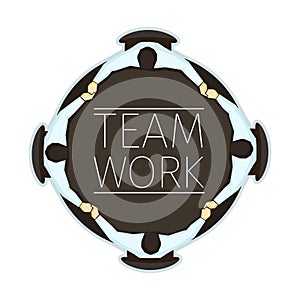 Vector illustration of team work concept emblem with four office