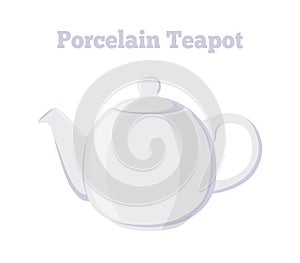Vector illustration of teapot. Porcelain white teakettle. Cartoon flat style photo