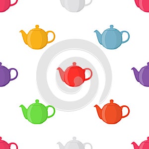 Vector illustration of teapots, seamless pattern. Pottery fictile, clay teakettle photo