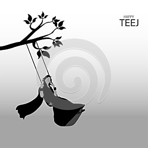 Vector Illustration of Teej Festival india. woman swinging on a tree photo