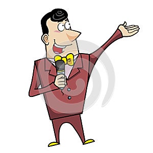 Cartoon host emcee with microphone