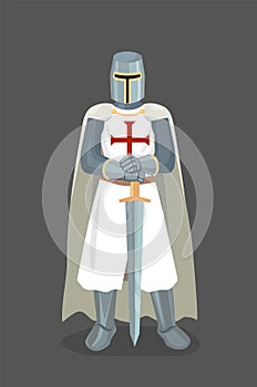 Vector Illustration Of Templar Knight With Sword