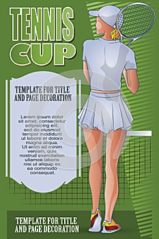 Vector Illustration. Template flyers. Beutiful girl playing tennis