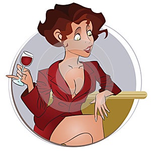 Vector Illustration. Template flyers. Funny girl with a glass of wine