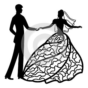 Vector illustration. Template with With the groom and the bride. Pattern for the laser cut, boy and girl. The dancing couples.