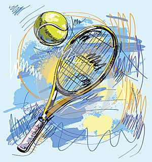 Vector illustration - Tennis racket and ball photo