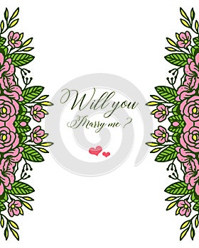 Vector illustration texture of rose wreath frame for writing will you marry me