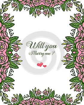 Vector illustration texture of rose wreath frame for writing will you marry me