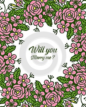 Vector illustration texture of rose wreath frame for writing will you marry me