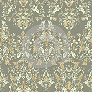 Vector illustration texture for wallpapers, fabric patterns. Baroque Damask seamless floral pattern.