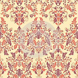 Vector illustration texture for wallpapers, fabric patterns. Baroque Damask seamless floral pattern.