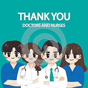 Vector illustration of Thank you doctor and Nurses team for fighting the corona virus.
