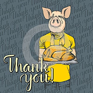 Vector illustration of Thanksgiving pig concept