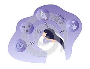 Vector illustration on the theme of anxiety, phobias, fears