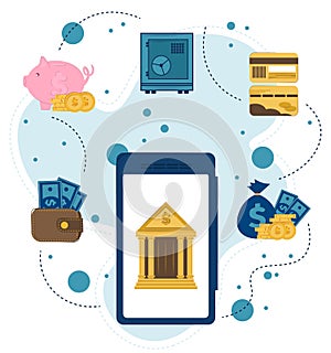 Vector illustration on the theme of mobile banking