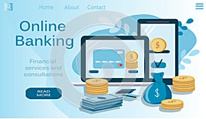 Vector illustration on the theme of online banking and finance, internet payment.