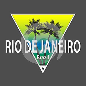 Vector illustration on the theme of surf and surfing in Brazil, Rio de Janeiro. Grunge background. Typography, t-shirt