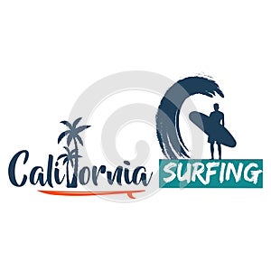 Vector illustration on the theme of surfing and surf rider in California
