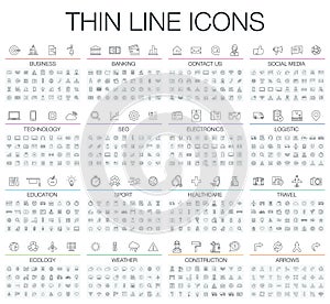 Vector illustration of thin line black and white icons set
