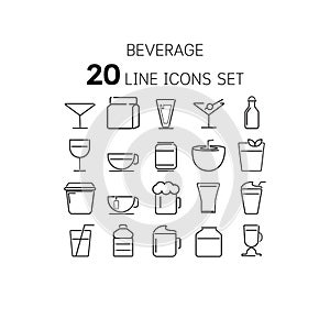 Vector illustration of thin line icons for Beverage.