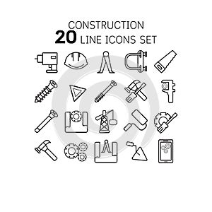 Vector illustration of thin line icons for construction.