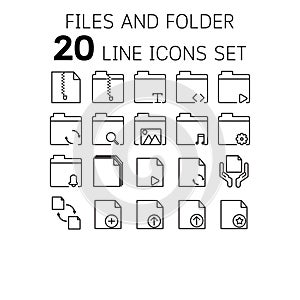 Vector illustration of thin line icons for files and folders.